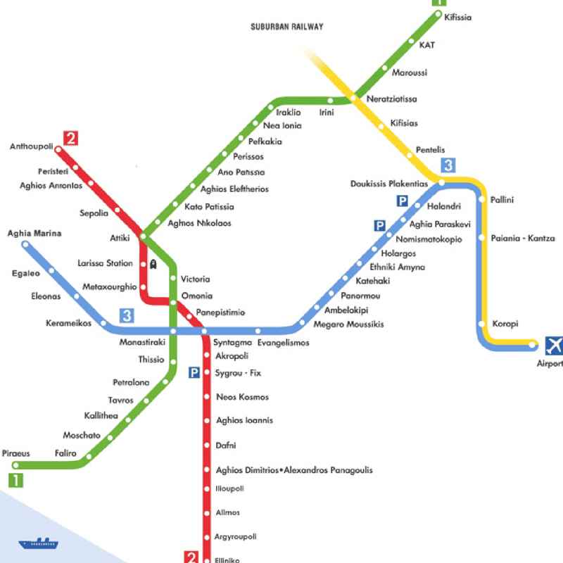 Le plan du métro d'Athènes