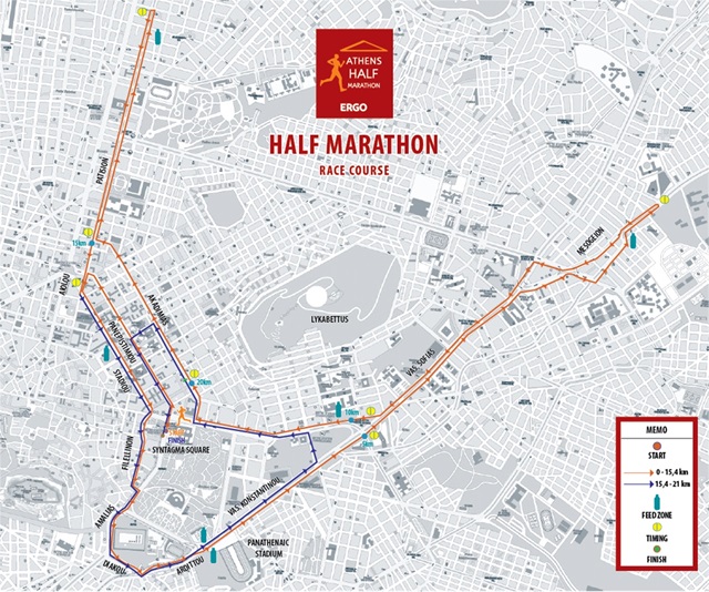 Parcours semi marathon d'Athènes 2024