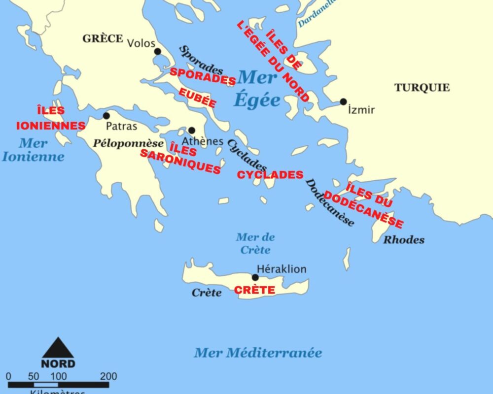 Les différentes iles grecques dont beaucoup sont accessibles en avion
