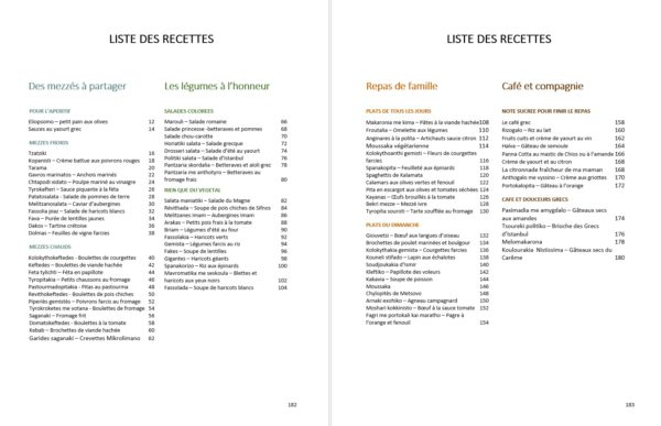 liste des recettes du livre de cuisine grecque d'Evi
