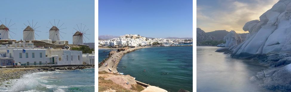 Moulins de Mykonos, Chora à Naxos, Kolimpithres à Paros 