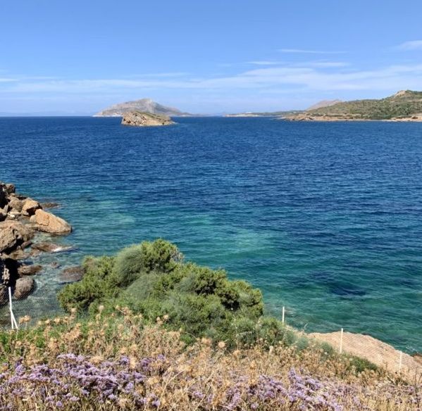 Blue sea and landscape around Cape Sounion in Greece