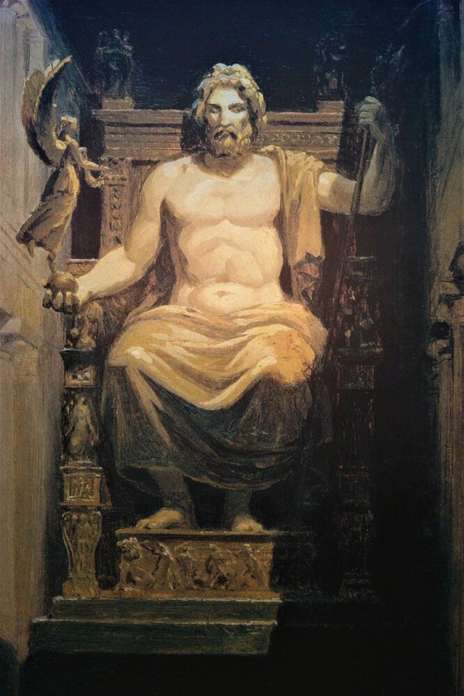 Dieu Zeus, peinture représentant la statue à Olympie