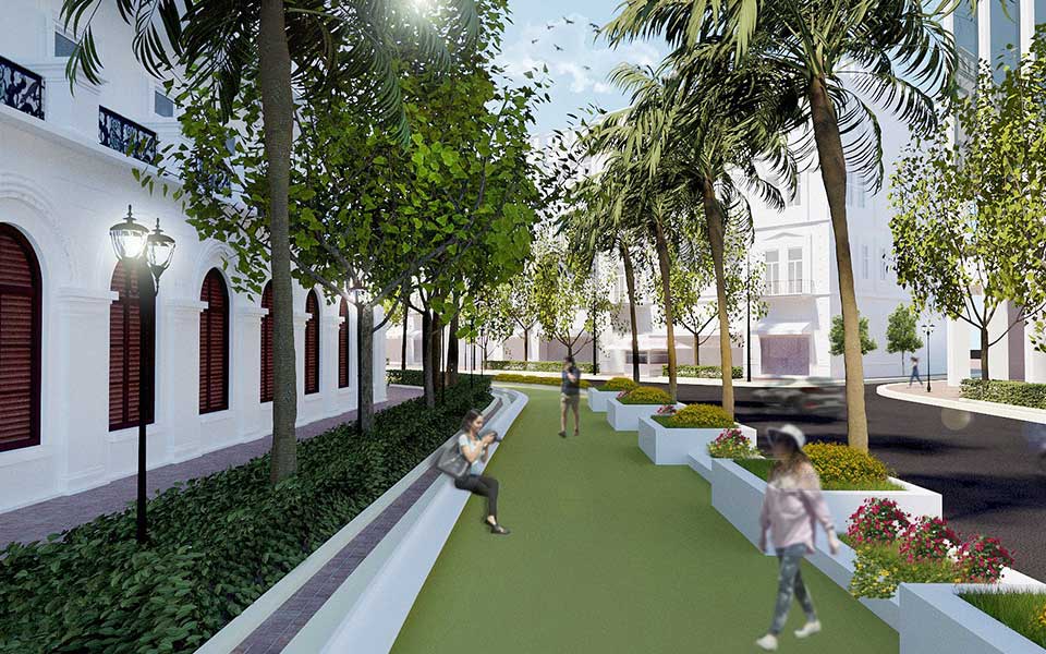projet Athenes 2022 voie pietonne cyclable arbres