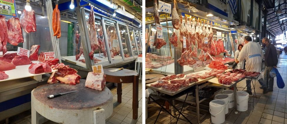 Marché à la viande au marché central d'Athènes