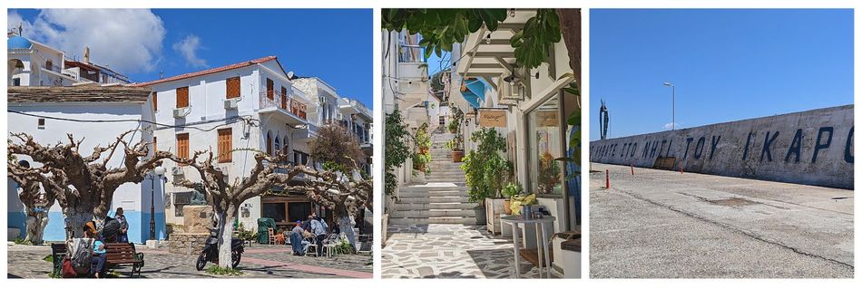 Place, ruelle et statue d'Icare d'Agios Kirykos à Ikaria