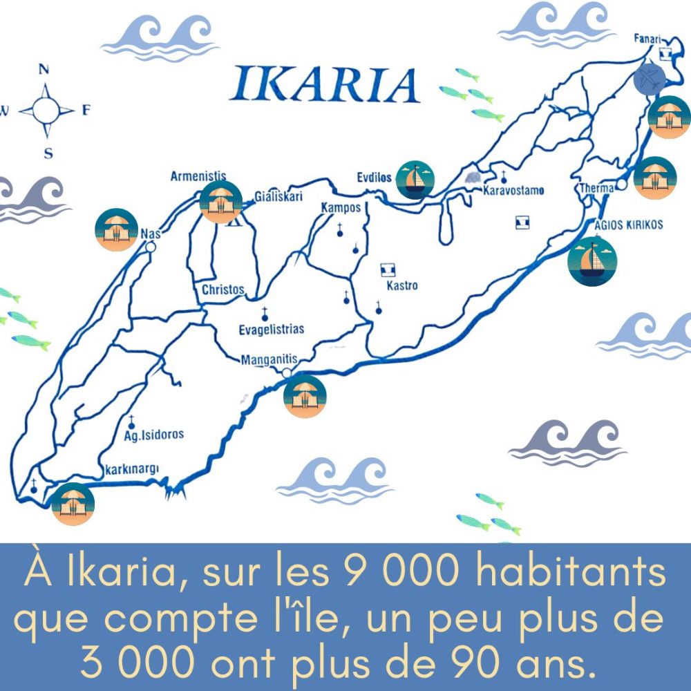 La carte d'Ikaria - plages et ports