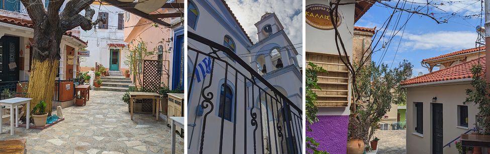 Manolates, village de montagne à Samos, ruelles pavées et maisons typiques