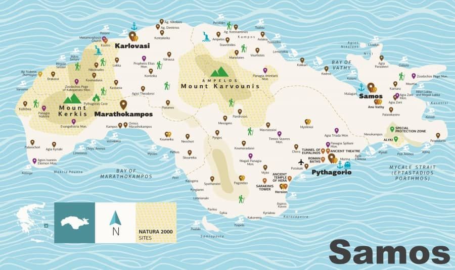 carte touristique de Samos en Grèce