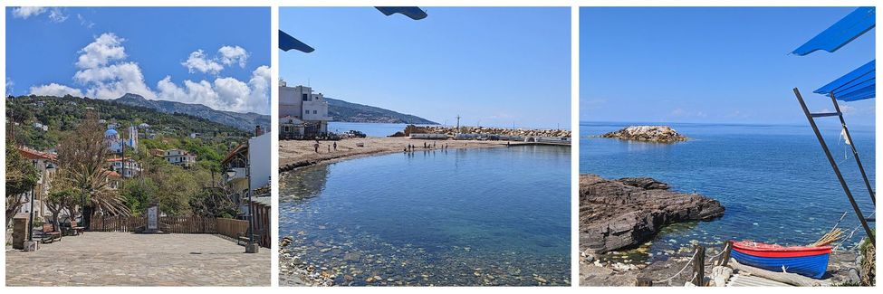 Karavostamo, un village de pêcheurs à Ikaria : place, port et taverne