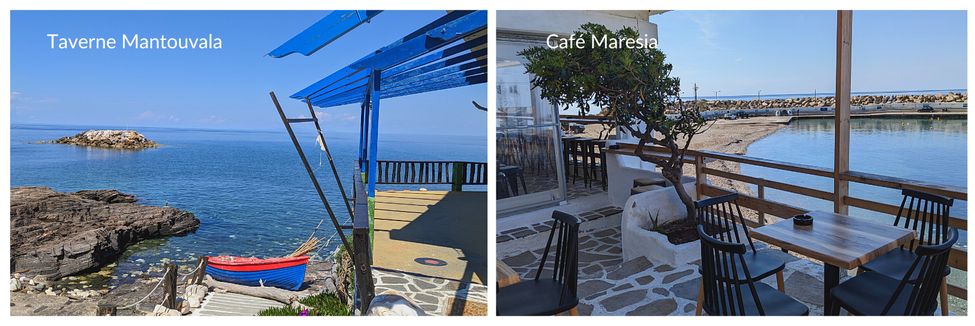 taverne et café face à la mer à Karavostamo, village de pêcheurs d'Ikaria