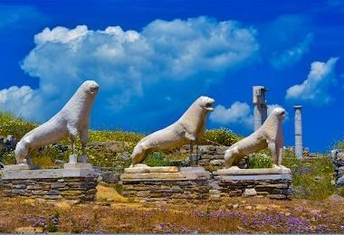 Lions, site archéologique de Délos dans les Cyclades en Grèce