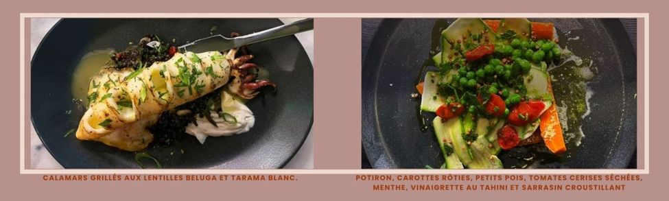 calamar grillé et salade de légumes au restaurant Seramiko à Keramikos, Athènes