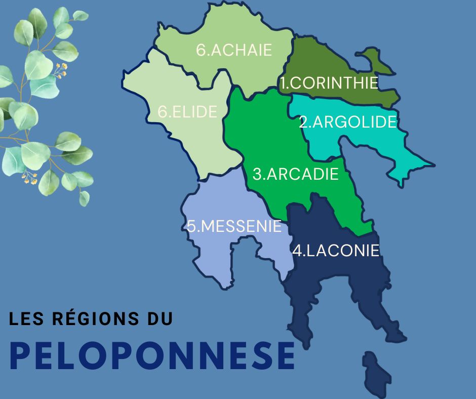 Régions du Péloponnèse Achaie Elide Arcadir Laconie et Méssenie