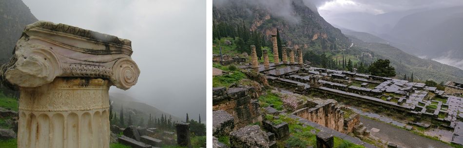 Le site de Delphes dans le brouillard