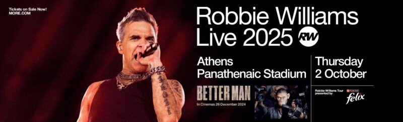 Robbie Williams en concert à Athènes au stade de marbre le 2 Octobre 2025